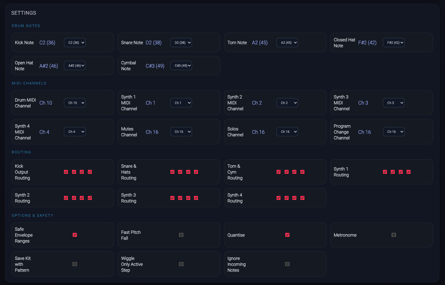 Blast Beats Editor settings panel screenshot synced with the unit