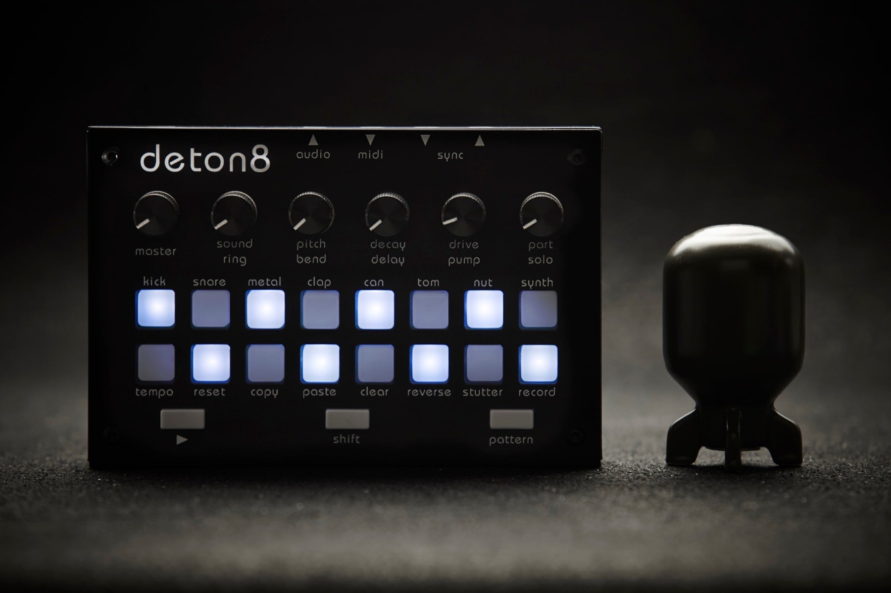 deton8 drum machine with bomb prop