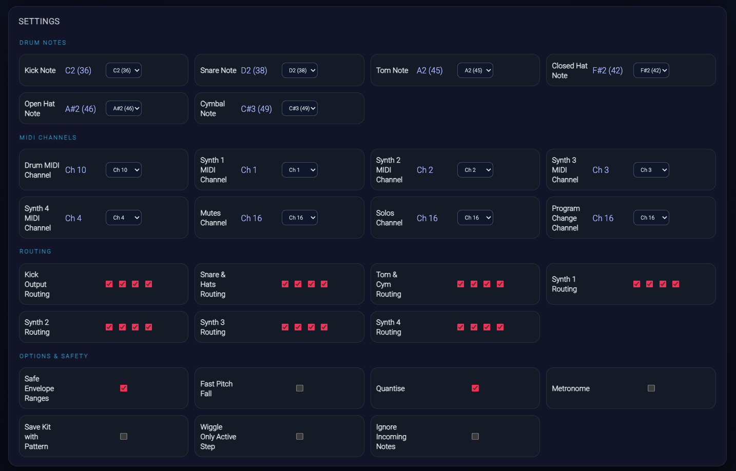 Blast Beats Editor settings panel screenshot synced with the unit