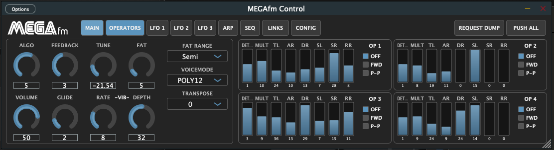 MEGAfm editor main and operator controls